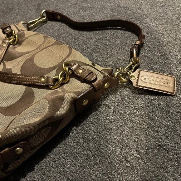 Coach 24CM Signature Khaki Brown Duffle Shoulder Bag Handbag F15067 Leather - Picture 5 of 16